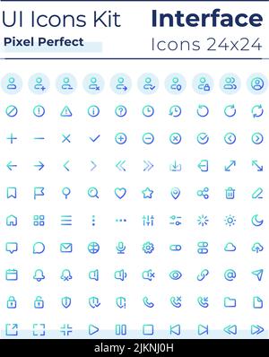 Comprehensible and simple looking pixel perfect gradient linear ui icons set Stock Vector