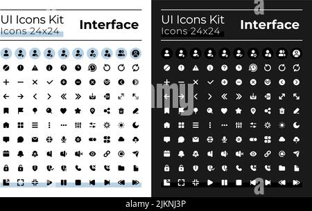 Minimalistic and simple looking glyph ui icons set for dark, light mode Stock Vector