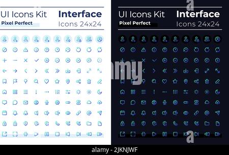 Minimalistic pixel perfect gradient linear ui icons set for dark, light mode Stock Vector