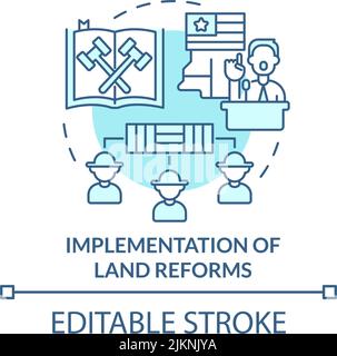 Implementation of land reforms turquoise concept icon Stock Vector