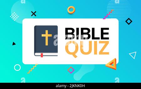 Bible quiz game banner logo icon. Cartoon bible quiz background vector christian prize trivia game. Stock Vector