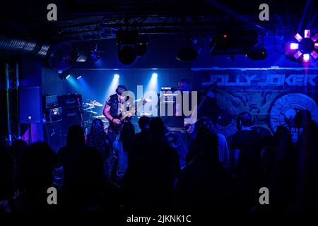 Madrid, Spain. April 2, 2022. Hard rock and modern metal band called bajo presion, in a concert at Hysteria in Madrid. Stock Photo