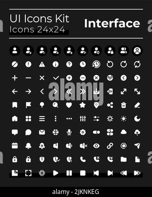 Comprehensible white glyph ui icons set for dark mode Stock Vector