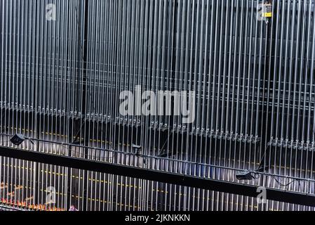 The metallic fences with lights on the building Stock Photo