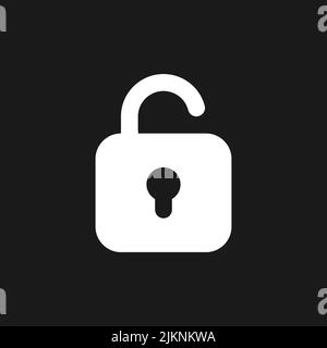 Unlocked padlock dark mode glyph ui icon Stock Vector