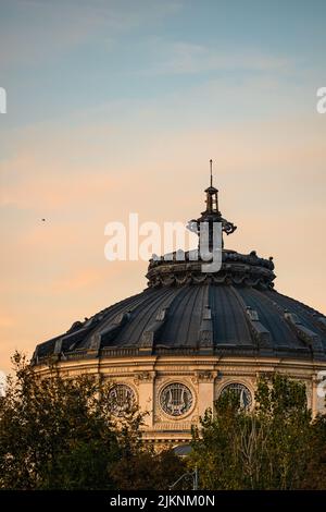 Detail view over the Romanian Athenaeum or Ateneul Roman, in the center of Bucharest capital of Romania Stock Photo