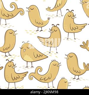 Seamless pattern made with vector illustrations of little yellow birds. Stock Vector
