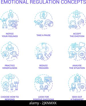 Emotional regulation blue gradient concept icons set Stock Vector