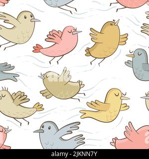Seamless pattern made with vector illustrations of little birds flying. Stock Vector