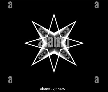 Eight Point Star, Elegant Vector Logo Design, Beauty Decorative Logo Template, Sacred Geometry in white color, geometric pattern isolated on black Stock Vector