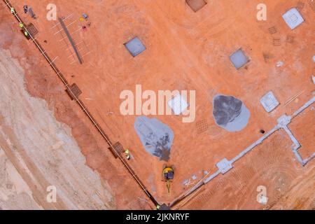 Preparations for pouring the concrete foundation for a new building Stock Photo