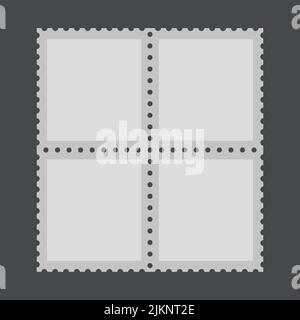 Blank postage stamps. Light postage stamps on grey background. Vector Stock Vector
