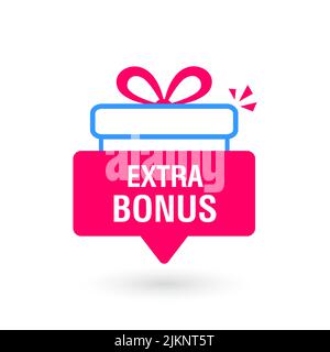 Extra bonus labels banners with gift. Gift box sign template for shopping, giveaway, birthday, party, sale banners and posters. Vector Stock Vector