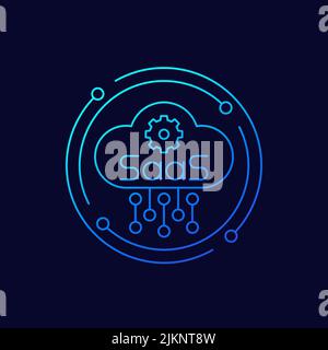 SaaS line icon with cloud and gear, vector Stock Vector