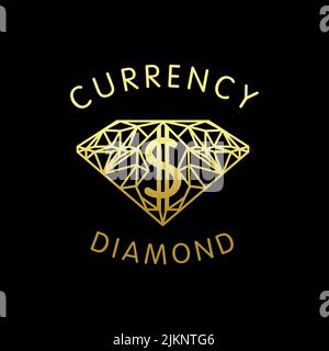 Diamond Illustration With Dollar Currency For Finance Logo Design, Jewelry Store, Bank Stock Vector