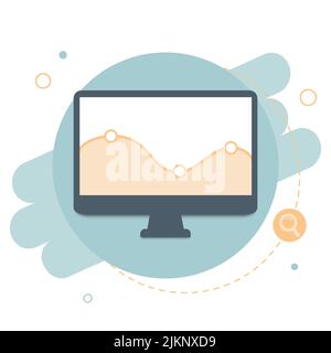 Web analytic information on computer screen flat icon. Trend graphs report concept. Statistic charts for planning and accounting, analysis, audit Stock Vector