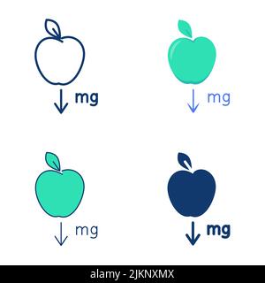 Gravity force icon set in flat and line style. Law of physics symbol. Newton falling apple. Vector illustration. Stock Vector