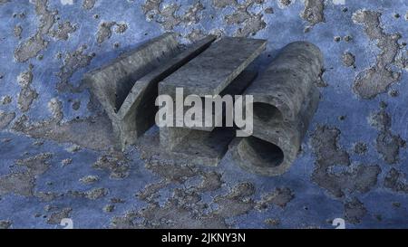 The word YES made with concrete on a damaged blue wall Stock Photo