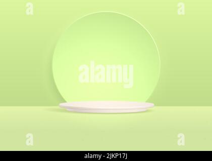 White podium background mock up for cosmetic product presentation on green background. Realistic vector rendering 3d shape Stock Vector