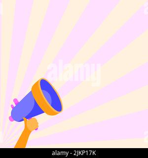 A cartoon character's hand holding a megaphone a linear background Stock Vector