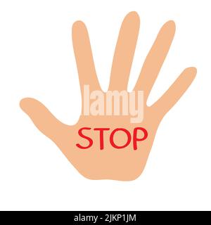 Stop inscription on hand. Blocking gesture. Failure refuse rejection sign. Vector illustration Stock Vector