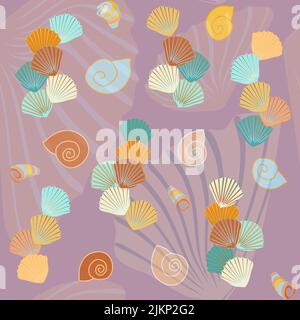 pattern of multicolored snails and starfish, shells without background Stock Vector
