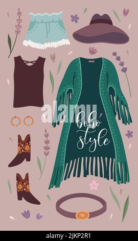 Boho outfit collection Stock Vector
