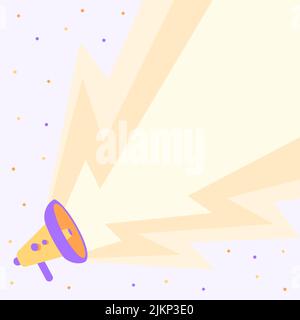 A colorful megaphone producing sound waves on a light pink background Stock Vector