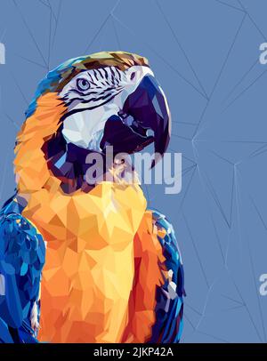 Artwork with macaw parrot in low poly style.  Stock Vector