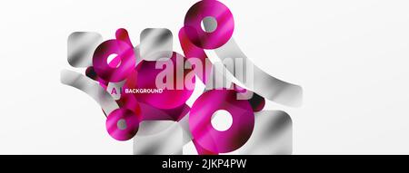 Metallic shiny geometric surfaces, round shapes and circles. Digital web futuristic template for wallpaper, banner, background, card, book Illustratio Stock Vector