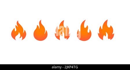 Flame icons set. Simple vector illustration in flat style isolated on a white background. Fire animation concept. Stock Vector