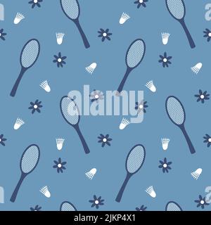 Badminton rackets seamless pattern on blue background. Stock Vector