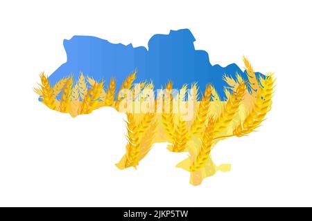 vector map of ukraine in spikelets of wheat flag of ukraine in solidarity with ukraine Stock Vector