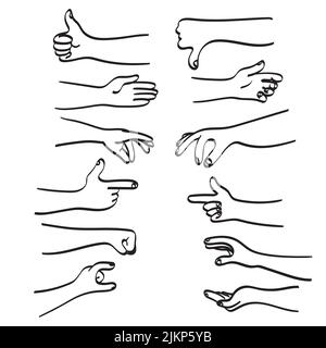 line art multiple hand gestures illustration vector hand drawn isolated on white background Stock Vector