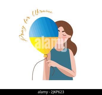 girl holding a balloon in the colors of the flag of ukraine vector Stock Vector