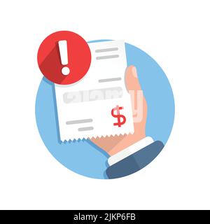 Fail payment in hand illustration in flat style. Declined money vector illustration on isolated background. Rejected pay sign business concept. Stock Vector