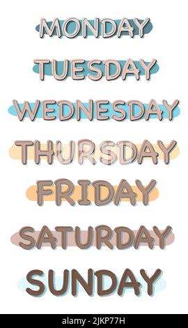 Vector Set of phrases with days of the week. Autumn Design for blog, print, scrapbooking, diary, calendar. Stock Vector