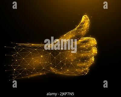 Approved. Thumb up or gesture of approval polygonal illustration on a dark background. Hand gesture Ok low poly design. Stock Vector