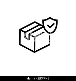 Logistics, Delivery insurance line icon. Package box with shield linear style sign for mobile concept and web design. Cargo shipping protection outlin Stock Vector