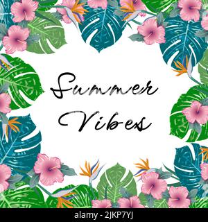 Summer Vibes. Summer green tropical flyer design . Frame design. Copy space Stock Vector