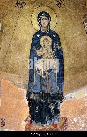 Mother of God, mosaic fresco in Church of Virgin the Blessed of Gelati monastery in Georgia Stock Photo