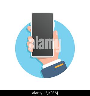 Smartphone in hand illustration in flat style. Mobile device vector illustration on isolated background. Gadget sign business concept. Stock Vector