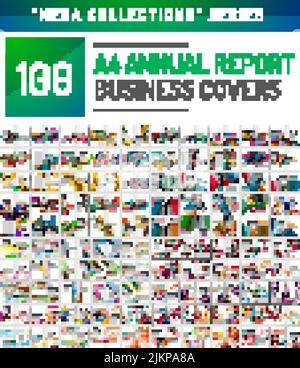 Annual report covers mega collection, A4 size brochure templates created with geometric modern patterns - squares, lines, triangles, waves Stock Vector