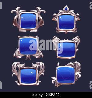 Game silver buttons with fantasy frames in medieval style. Vector ...
