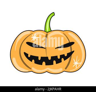 Vector Cute scary halloween pumpkin orange color icon drawn in flat style. Stock Vector