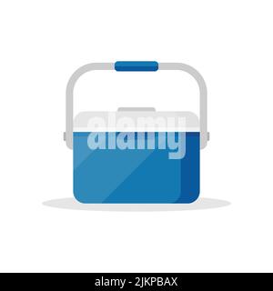 Portable cooler icon in flat style. Car refrigerator vector illustration on isolated background. Ice box sign business concept. Stock Vector