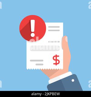 Fail payment in hand illustration in flat style. Declined money vector illustration on isolated background. Rejected pay sign business concept. Stock Vector
