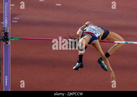 Daniela Stanciu (ROU) jumps a season best 6-4 (1.93) in the high jump final during the afternoon session on day 5 of the World Athletics Championships Stock Photo