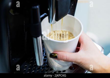 A machine for making strong coffee at home. Delicious coffee. Stock Photo