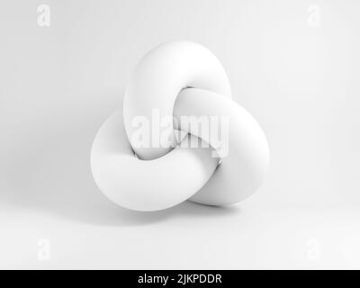 Abstract white geometric shape, torus knot, 3d rendering illustration Stock Photo